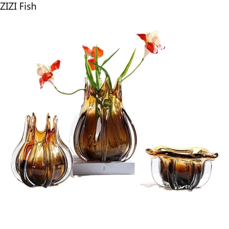 Creative Flower Bud Glass Vase Hydroponics Plant Pot Table Decoration Flowers Arrangement Floral Vases Room Aesthetic Decor