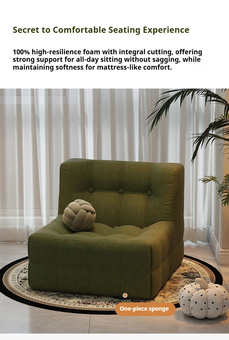 Retro Waffle Texture Chaise Lounge, Chenille Compression Sofa Single Seater, High Resilience & Durable, Modern Luxury Design