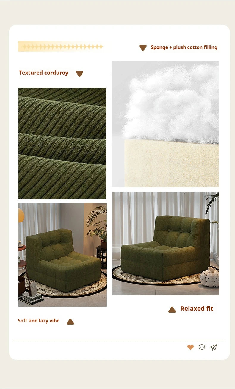 Retro Waffle Texture Chaise Lounge, Chenille Compression Sofa Single Seater, High Resilience & Durable, Modern Luxury Design