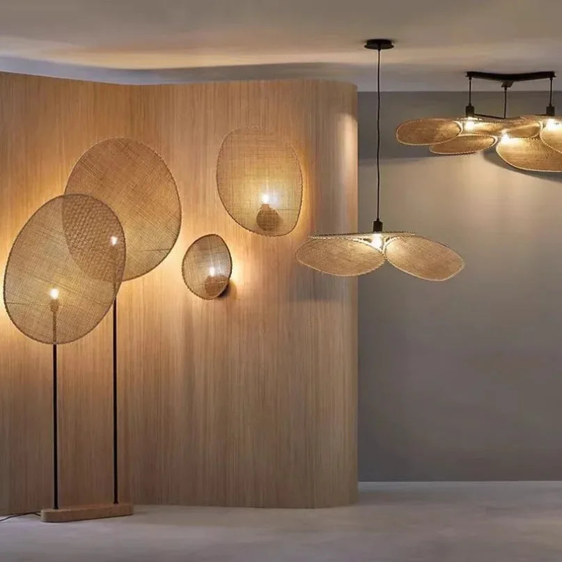H5-Wabi Sabi Wall Lamp Japanese Room Decor Rattan Lamp Hand-woven Living Room Bedroom Beside Retro Study Corridor Aisle Light