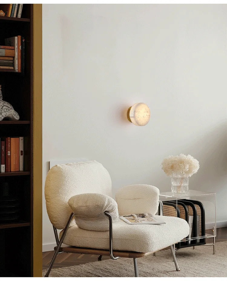 Luxury Spain natural Marble Round Wall Lamp Nordic Modern LED room Light living room Bedroom Passage corridor High-end Fixture