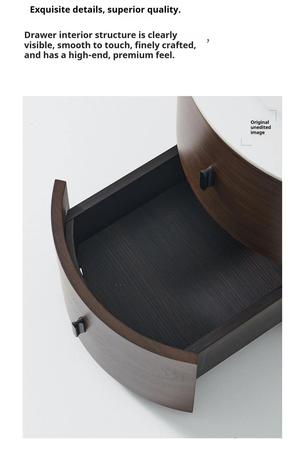 Italian Minimalist Nightstand, Walnut Round Bedside Table with Stone Top, Multi-Layer Wood &Eco-Friendly, Easy Clean, New Design