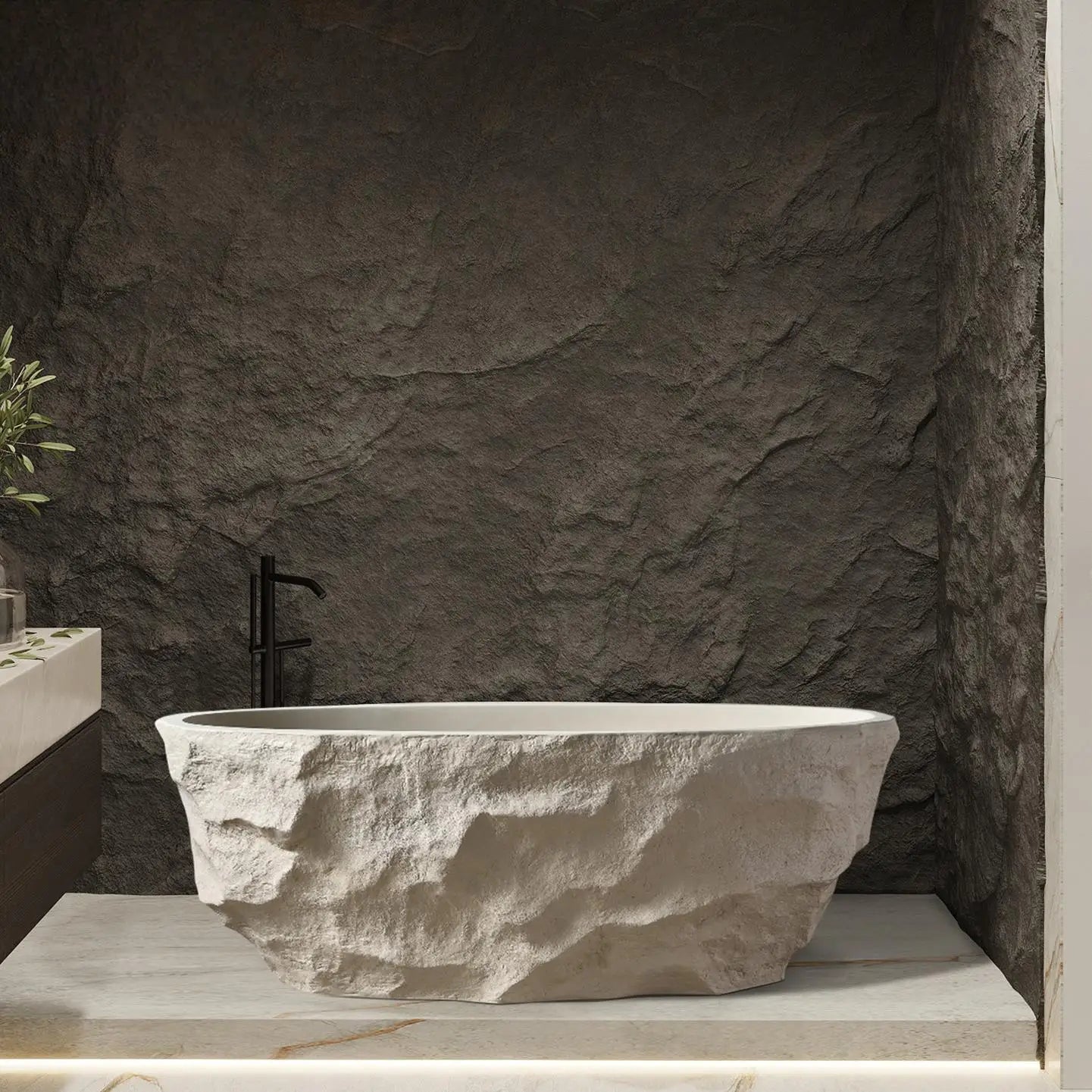 Any Size Custom Zen Inspired Stone Look Bathtub Compact One Piece Freestanding Tub Mansion Bathroom Heat Retaining Easy Clean Bo