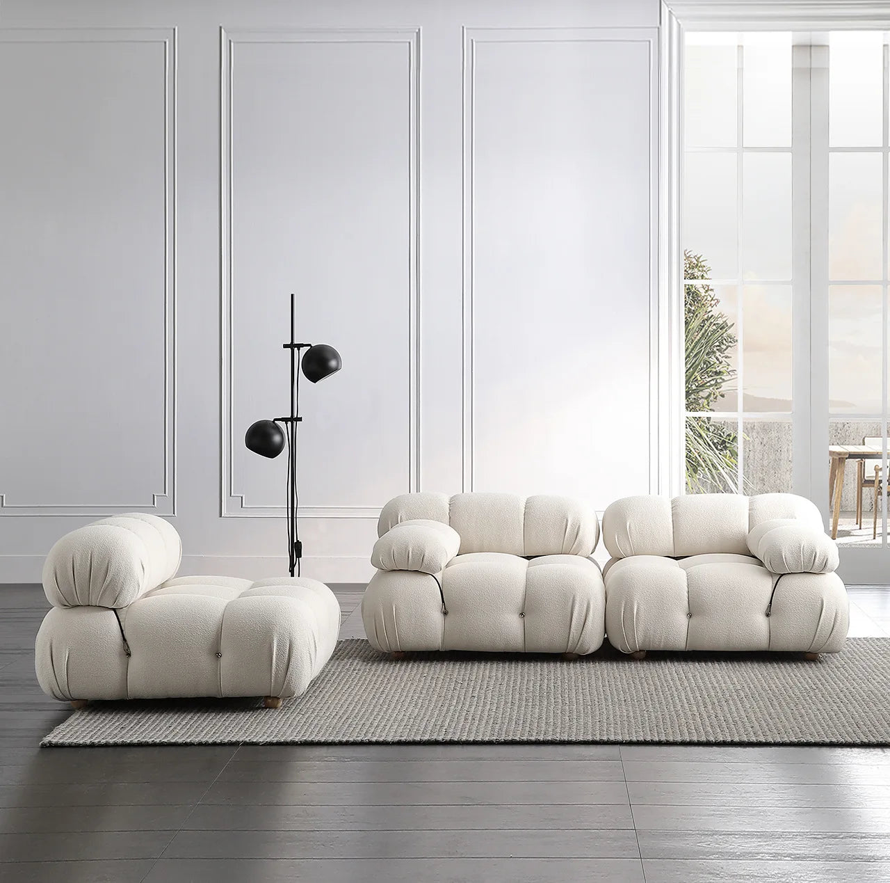 Cream Modular Sofa Set, Cat-Proof Teddy Fabric 3-Seater with Latex-Foam Fill, Imported Pine Frame, Nordic Retro Style
