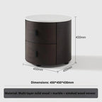 Italian Minimalist Nightstand, Walnut Round Bedside Table with Stone Top, Multi-Layer Wood &Eco-Friendly, Easy Clean, New Design
