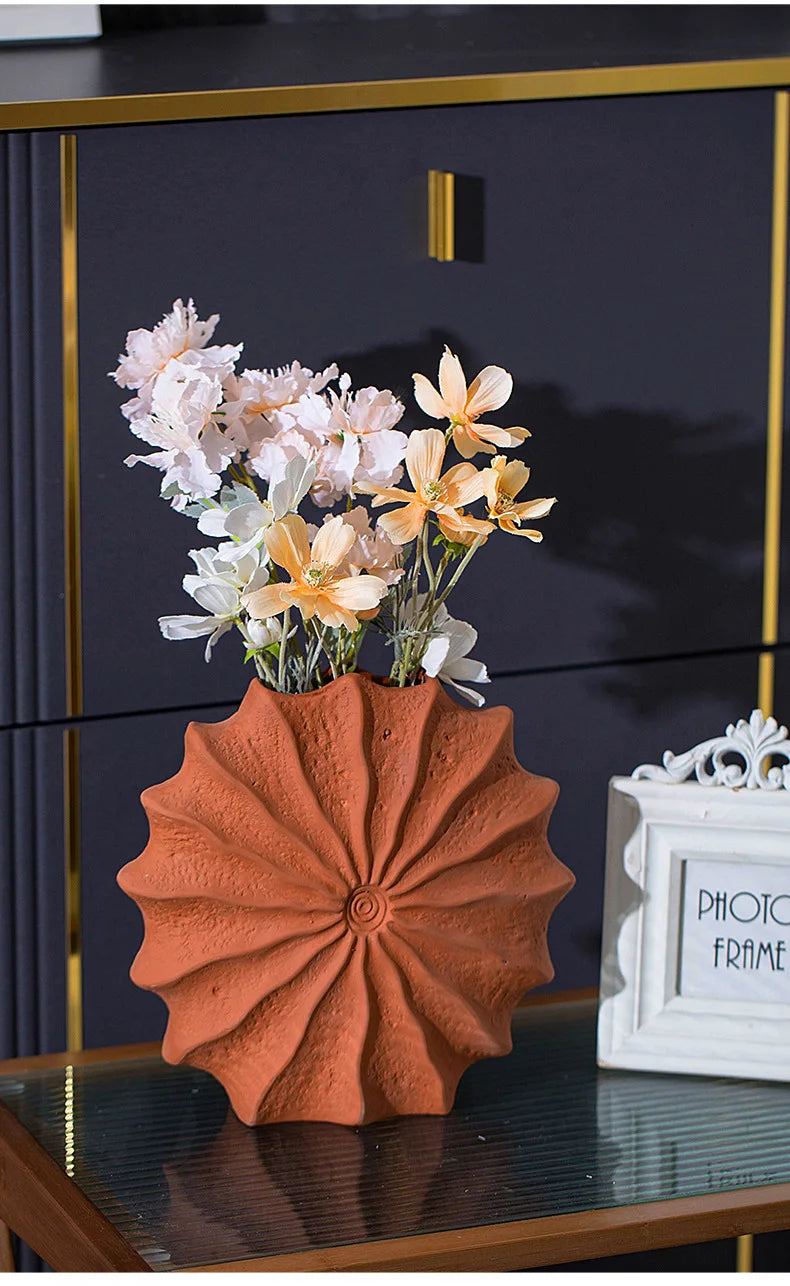 Minimalism Shell Shaped Ceramic Vase Hydroponics Floral Vases Orange Conch Flowers Pots Flower Arrangement Desk Decoration