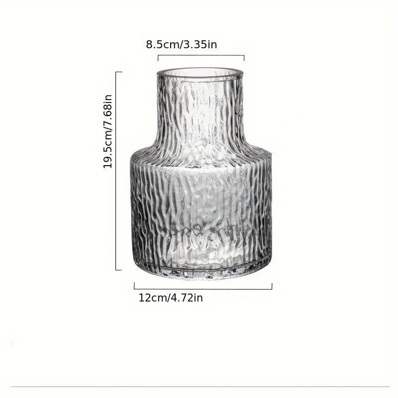 Handmade Glacier Textured Glass Vase, 8cm/3.15inch Caliber for Wide-Mouthed Floral for Decorating Living Rooms and Dining Tables