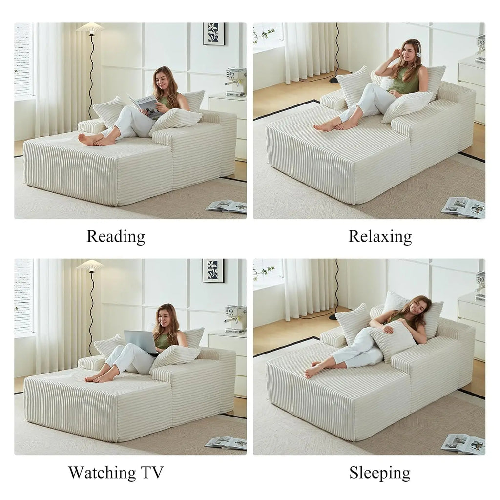 67 Inch Chaise Lounge Chair Indoor Oversized Upholstered Corduroy Sofa Bed Deep Seat Sleeper Couch Customized