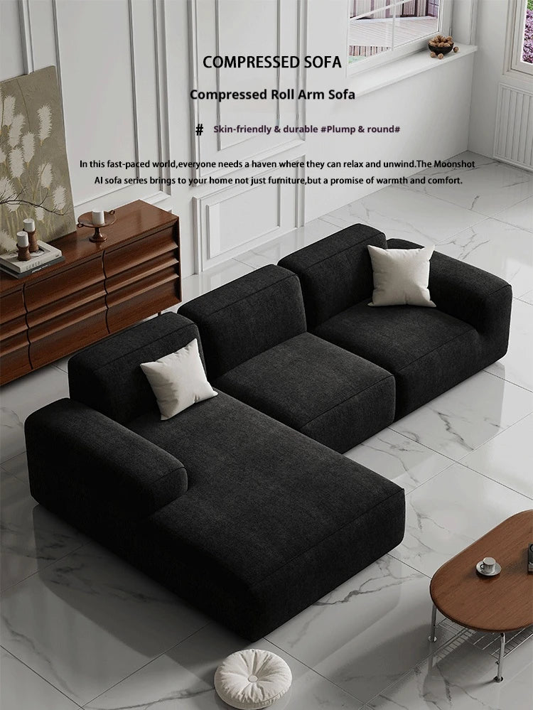 Frameless Tofu Block Sofa, Wabi-Sabi Chenille Fabric with 5-Zone Support, Heavy-Duty & High-Density Foam, Minimalist Design