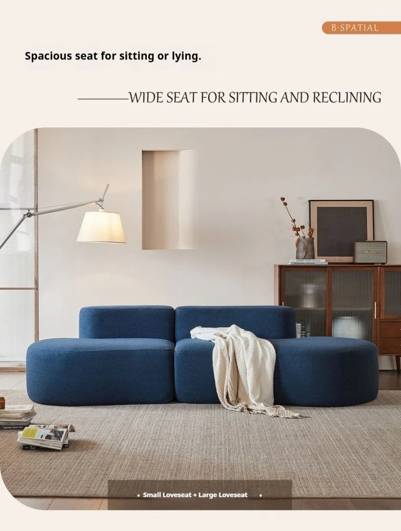 Fabric Sofa, Cashew Shape Compression Couch with High-Resilience Foam, Velvet Upholstery, Non-Deformation, Roll-Pack Design