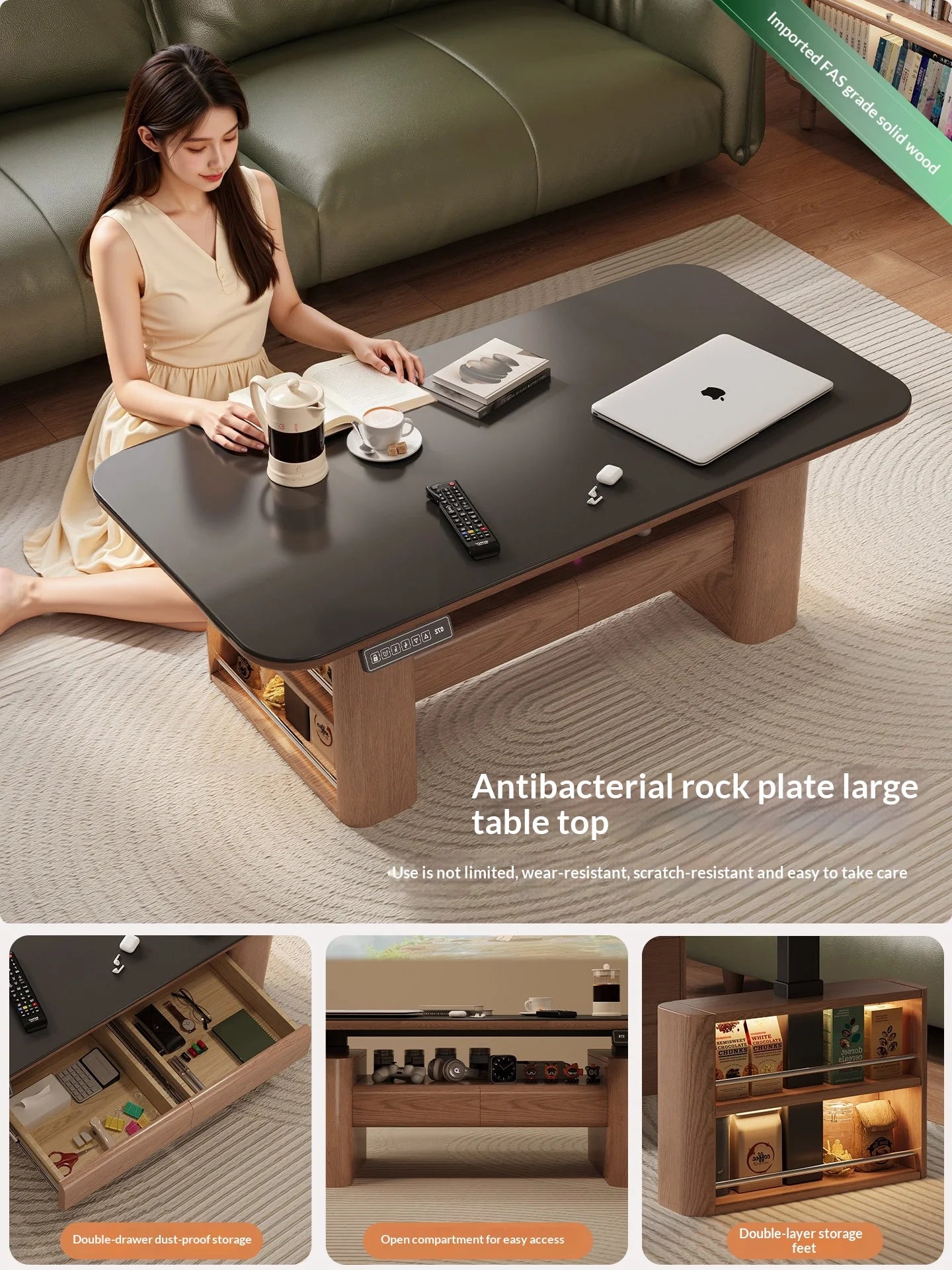 Any Size Custom Nordic Style Electric Lift Coffee Table Sturdy Durable Living Room Home Luxury Multi Functional Tea Table Furnit
