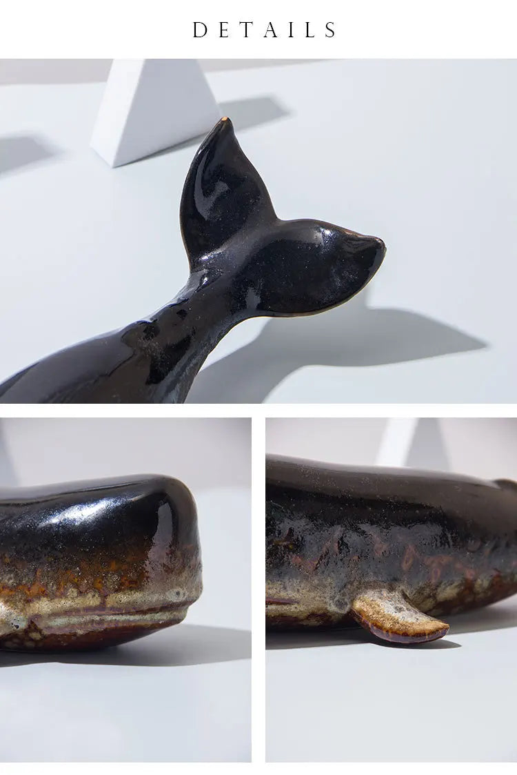 Creative Whale Ceramic Sculpture Modern Crafts Porcelain Ornaments Desk Decoration Simulated Whale Statue Room Aesthetic Decor