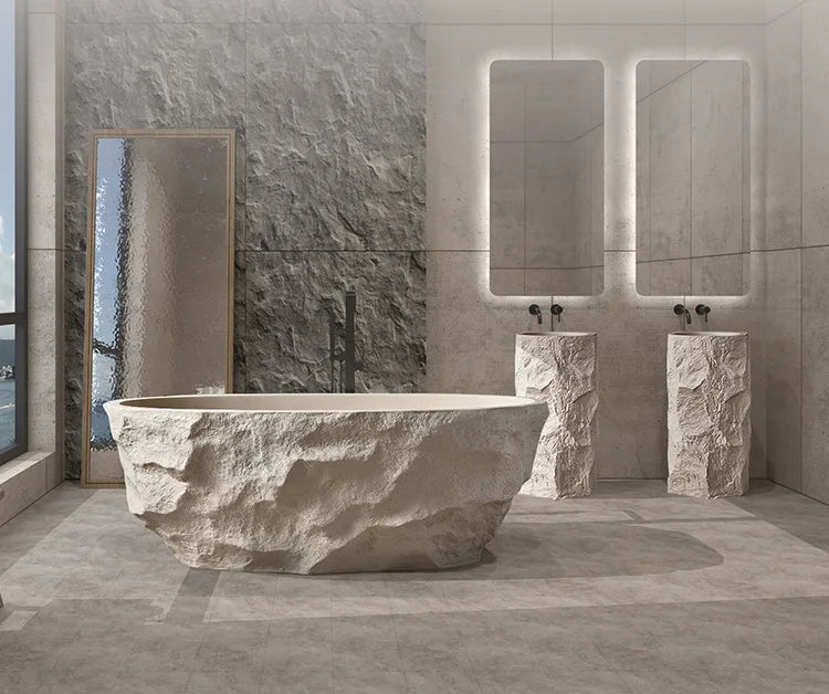 Any Size Custom Zen Inspired Stone Look Bathtub Compact One Piece Freestanding Tub Mansion Bathroom Heat Retaining Easy Clean Bo