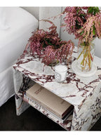Italian Minimalist Calacatta Side Table, Mobile Square End Table for Living Room, One-Piece Natural Marble, Artistic & Customize