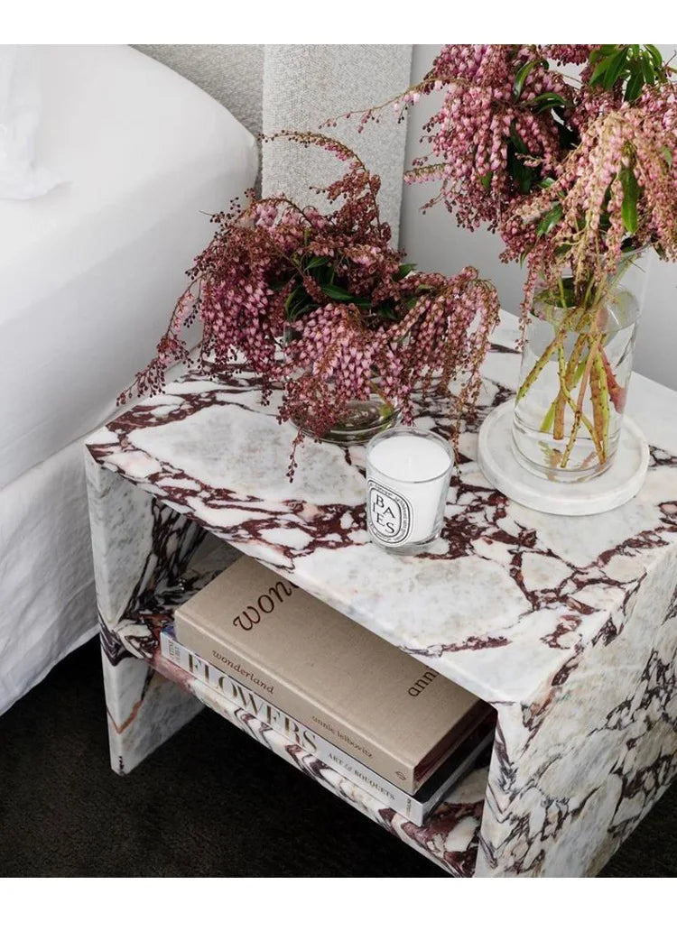 Italian Minimalist Calacatta Side Table, Mobile Square End Table for Living Room, One-Piece Natural Marble, Artistic & Customize