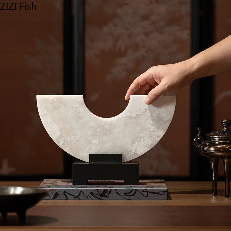 Imitate Jade Marble Semi-circular Ornaments Desk Decoration Natural Stone Sculpture Creative Crafts Room Aesthetic Decor