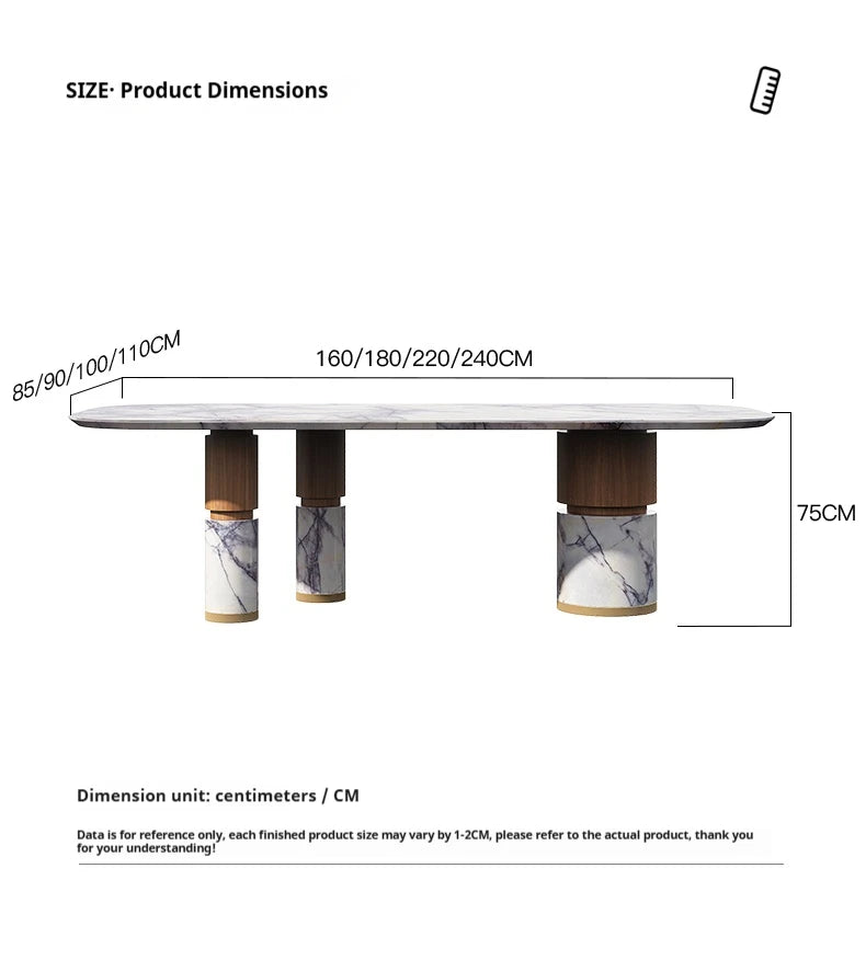 Natural Marble Dining Table with Walnut Base, Minimalist Luxury Villa Long Table, Eco-Friendly & Moisture-Proof, Customizable