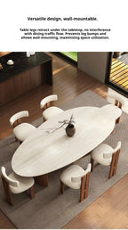 Any Size Custom Beige Travertine Teardrop Dining Table Wabi Sabi Mid Century Walnut Base Scratch Stain Resistant Luxury Dining T