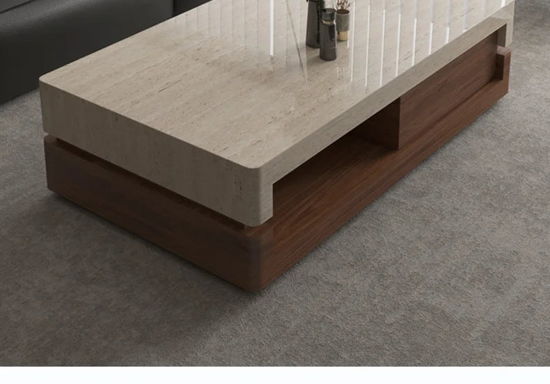 Any Size Custom Walnut Travertine Coffee Table Luxury Artisan Minimalist Heat Scratch Resistant Mansion Living Room Furniture