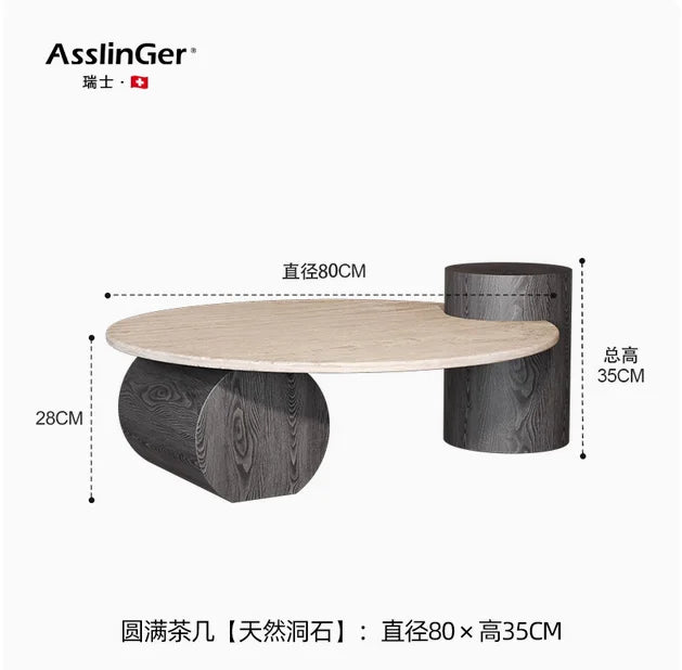 Stone Italian Side Table Nordic Natural Travertine Unique Wood Coffee Table Round Stone Designer Stolik Kawowy Home Furniture
