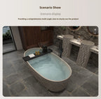 Wabi-Sabi Stone Texture Bathtub, One-Piece Artificial Stone Tub for Home , Heat Retention&Easy Clean, Body Contour, Customizable