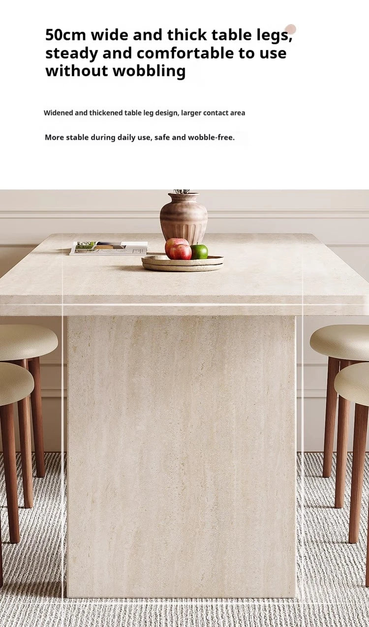 Luxury Travertine Pattern Stone Dining Table, Cream Mid-Century Style for Small Space, Stain & Heat Resistant, Customizable