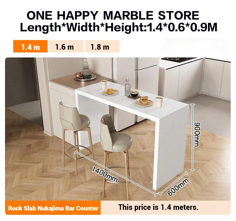 Quartz Stone Breakfast Bar, Kitchen Island with Dining Table & Cabinet, Stain Resistant & High Hardness, Custom Modern Design