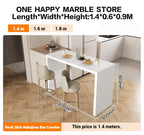 Quartz Stone Breakfast Bar, Kitchen Island with Dining Table & Cabinet, Stain Resistant & High Hardness, Custom Modern Design
