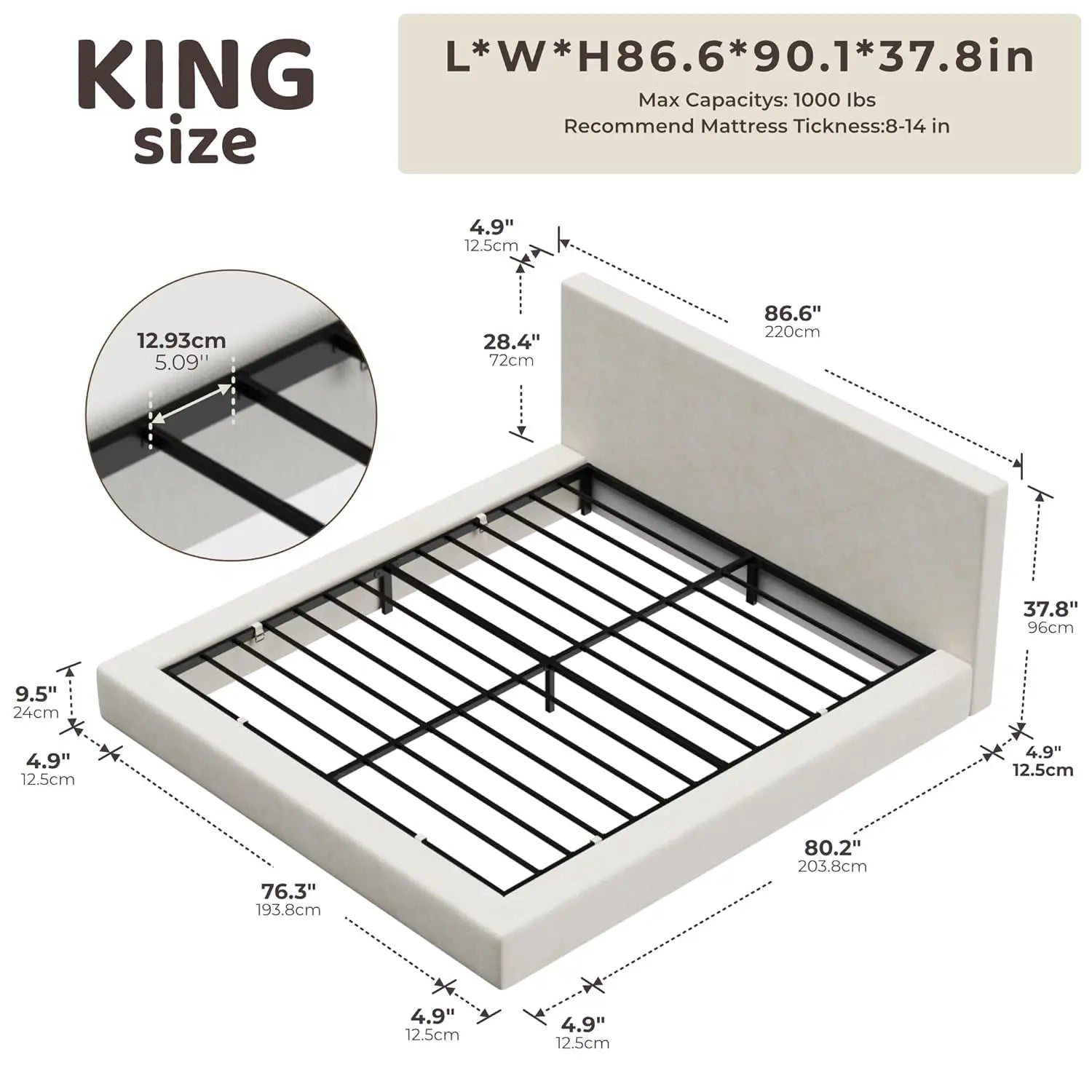 Cloud Upholstered  Bed Frame with Headboard, 5 Inch Foam Padded Platform, No Box Spring, Easy Assembly , Customized