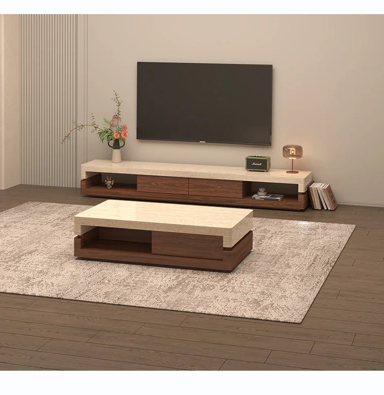 Any Size Custom Walnut Travertine Coffee Table Luxury Artisan Minimalist Heat Scratch Resistant Mansion Living Room Furniture