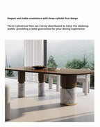 Natural Marble Dining Table with Walnut Base, Minimalist Luxury Villa Long Table, Eco-Friendly & Moisture-Proof, Customizable