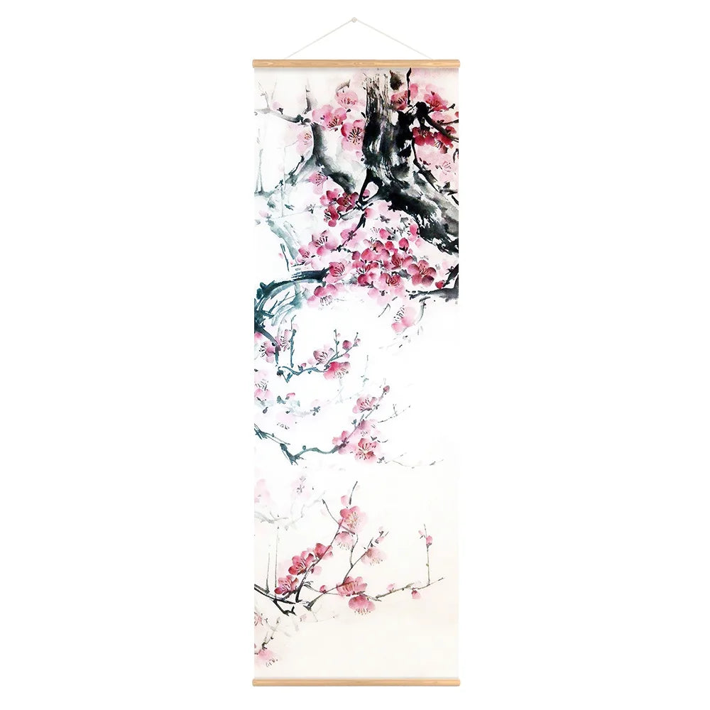 Chinese Plum Blossom Scroll Hanging Painting Canvas Art Flower Wall Painting Scroll Painting Living Room Home Decoration