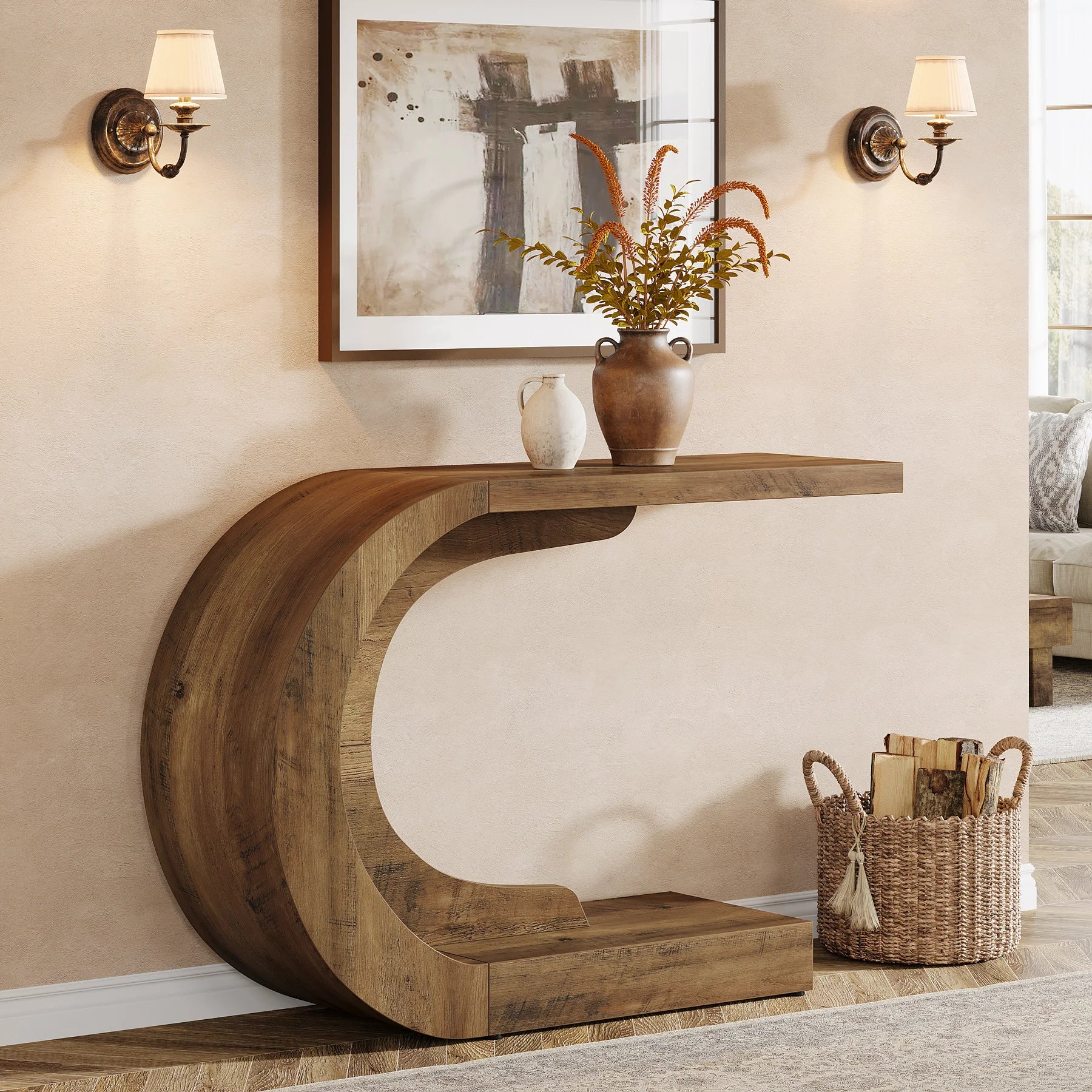 Tribesigns 43.3" Mid-Century Modern Console Table for Entryway, Wood C-Shaped Hallway Entry Accent Table for Living Room