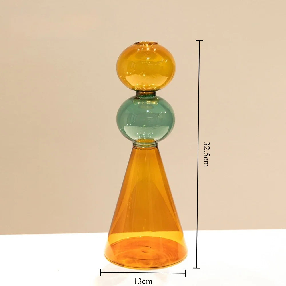Minimalist Colored Glass Creative Double-layer Glass Transparent Vase Desktop Soft Decoration Hydroponics Vase Home Decoration