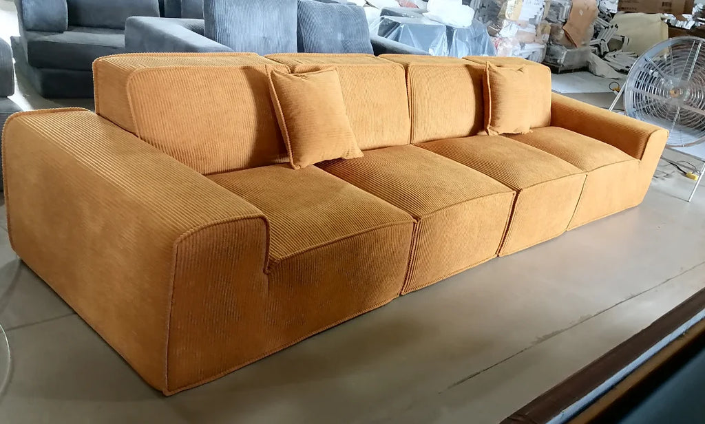 Frameless Tofu Block Sofa, Wabi-Sabi Chenille Fabric with 5-Zone Support, Heavy-Duty & High-Density Foam, Minimalist Design