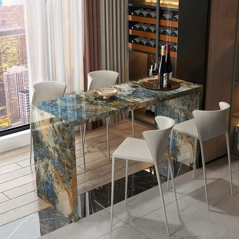 Quartz Stone Breakfast Bar, Kitchen Island with Dining Table & Cabinet, Stain Resistant & High Hardness, Custom Modern Design