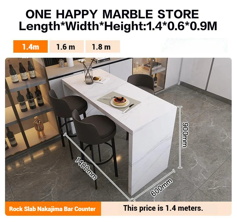 Quartz Stone Breakfast Bar, Kitchen Island with Dining Table & Cabinet, Stain Resistant & High Hardness, Custom Modern Design
