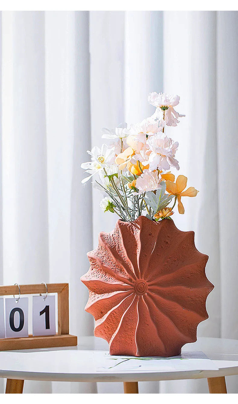 Minimalism Shell Shaped Ceramic Vase Hydroponics Floral Vases Orange Conch Flowers Pots Flower Arrangement Desk Decoration