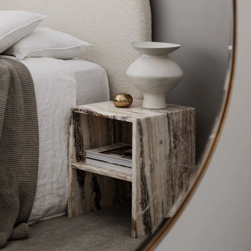Italian Minimalist Calacatta Side Table, Mobile Square End Table for Living Room, One-Piece Natural Marble, Artistic & Customize