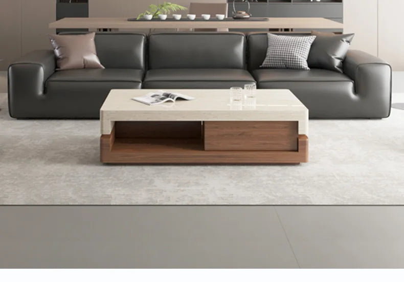 Any Size Custom Walnut Travertine Coffee Table Luxury Artisan Minimalist Heat Scratch Resistant Mansion Living Room Furniture