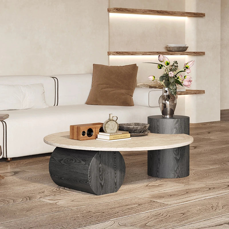 Stone Italian Side Table Nordic Natural Travertine Unique Wood Coffee Table Round Stone Designer Stolik Kawowy Home Furniture