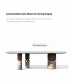 Natural Marble Dining Table with Walnut Base, Minimalist Luxury Villa Long Table, Eco-Friendly & Moisture-Proof, Customizable