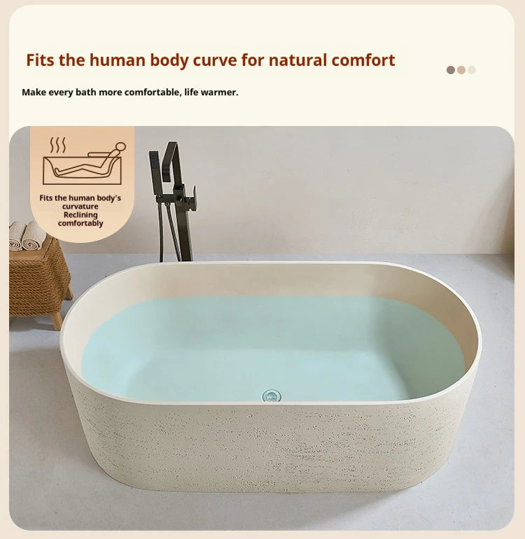 Any Size Custom Japanese Wabi Sabi Cultured Stone Bathtub Artistic Freestanding Soaking Tub Heat Retention Easy Clean Body Conto