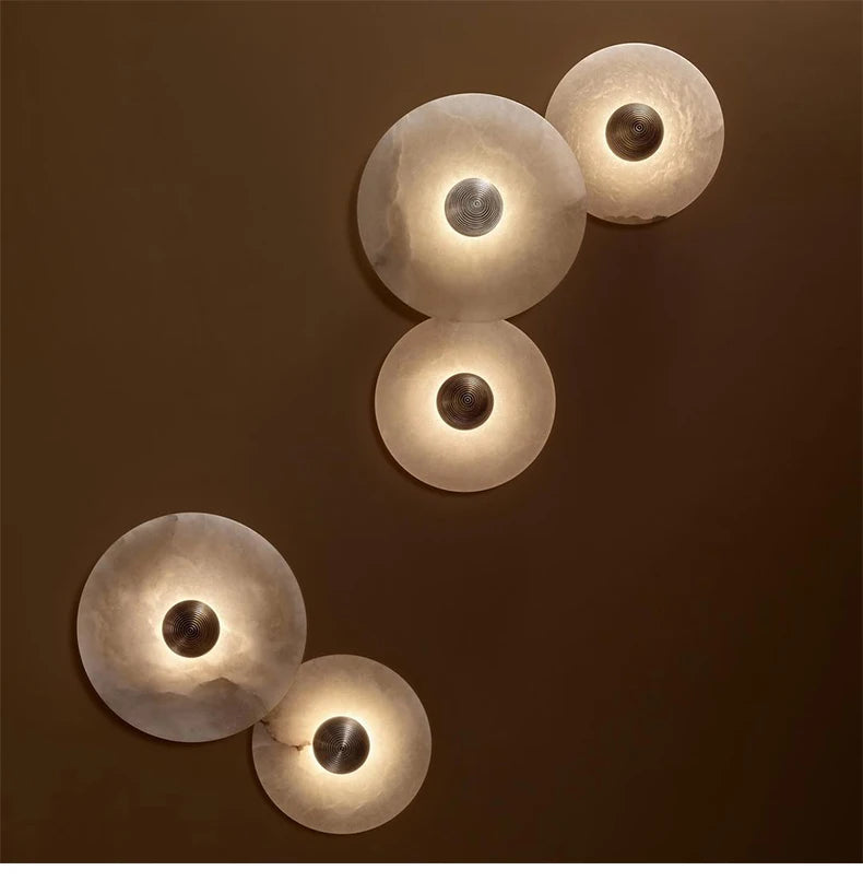 Nordic Modern Designer Minimalist Marble Circular Wall Lamp Corridor Study Bedroom Bedside Led Lights Tv Background  Decor