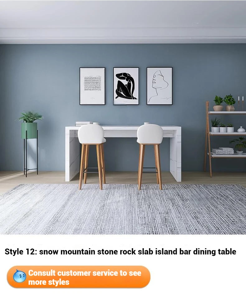 Quartz Stone Breakfast Bar, Kitchen Island with Dining Table & Cabinet, Stain Resistant & High Hardness, Custom Modern Design