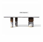 Natural Marble Dining Table with Walnut Base, Minimalist Luxury Villa Long Table, Eco-Friendly & Moisture-Proof, Customizable
