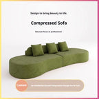 Fabric Sofa, Cashew Shape Compression Couch with High-Resilience Foam, Velvet Upholstery, Non-Deformation, Roll-Pack Design