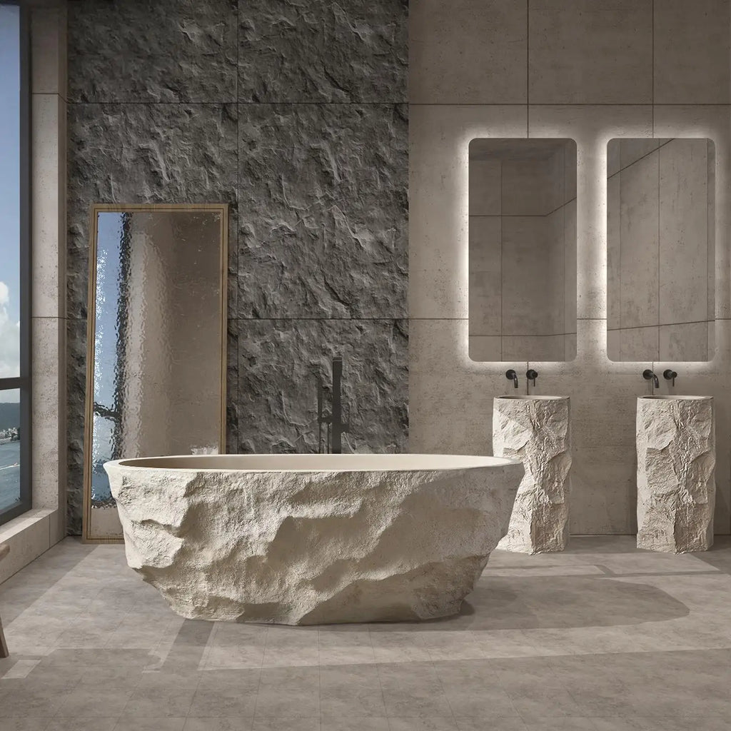 Any Size Custom Zen Inspired Stone Look Bathtub Compact One Piece Freestanding Tub Mansion Bathroom Heat Retaining Easy Clean Bo