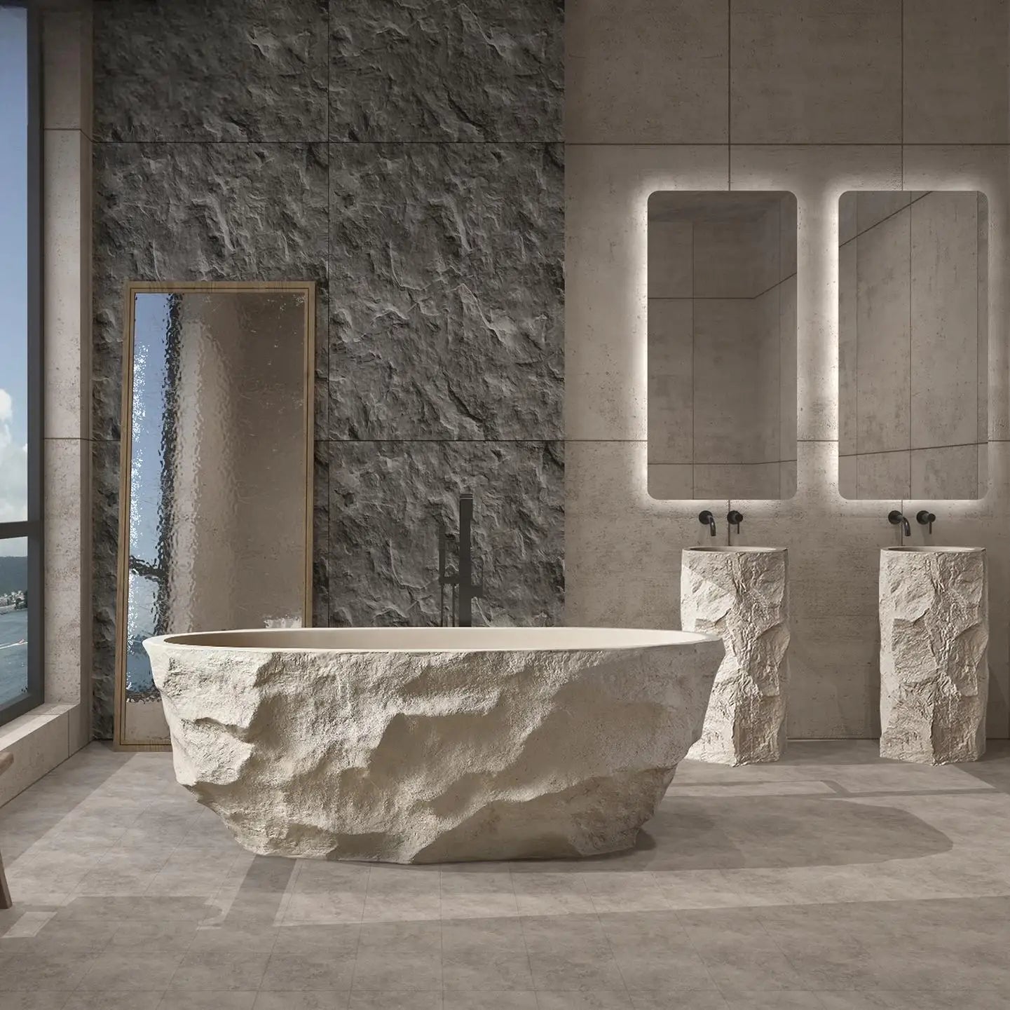 Any Size Custom Zen Inspired Stone Look Bathtub Compact One Piece Freestanding Tub Mansion Bathroom Heat Retaining Easy Clean Bo