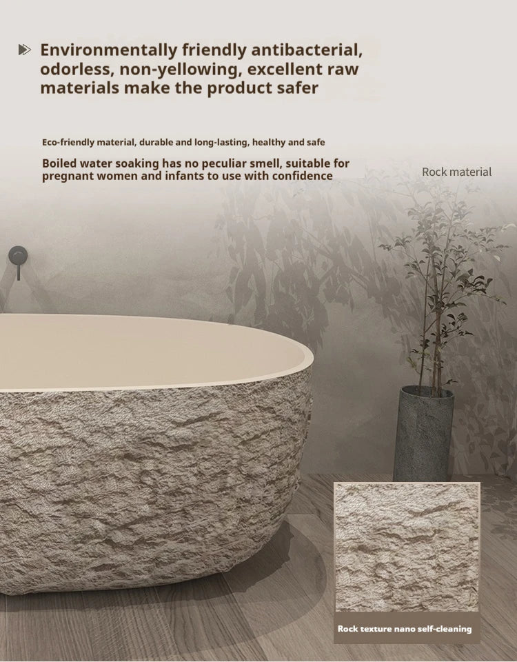 Wabi-Sabi Stone Texture Bathtub, One-Piece Artificial Stone Tub for Home , Heat Retention&Easy Clean, Body Contour, Customizable